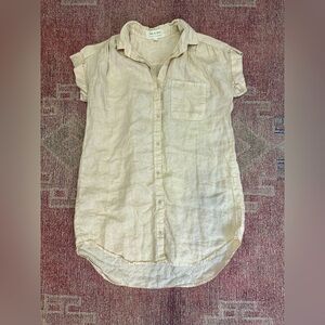 Cloth and stone cream linen button down mini shirt dress size small